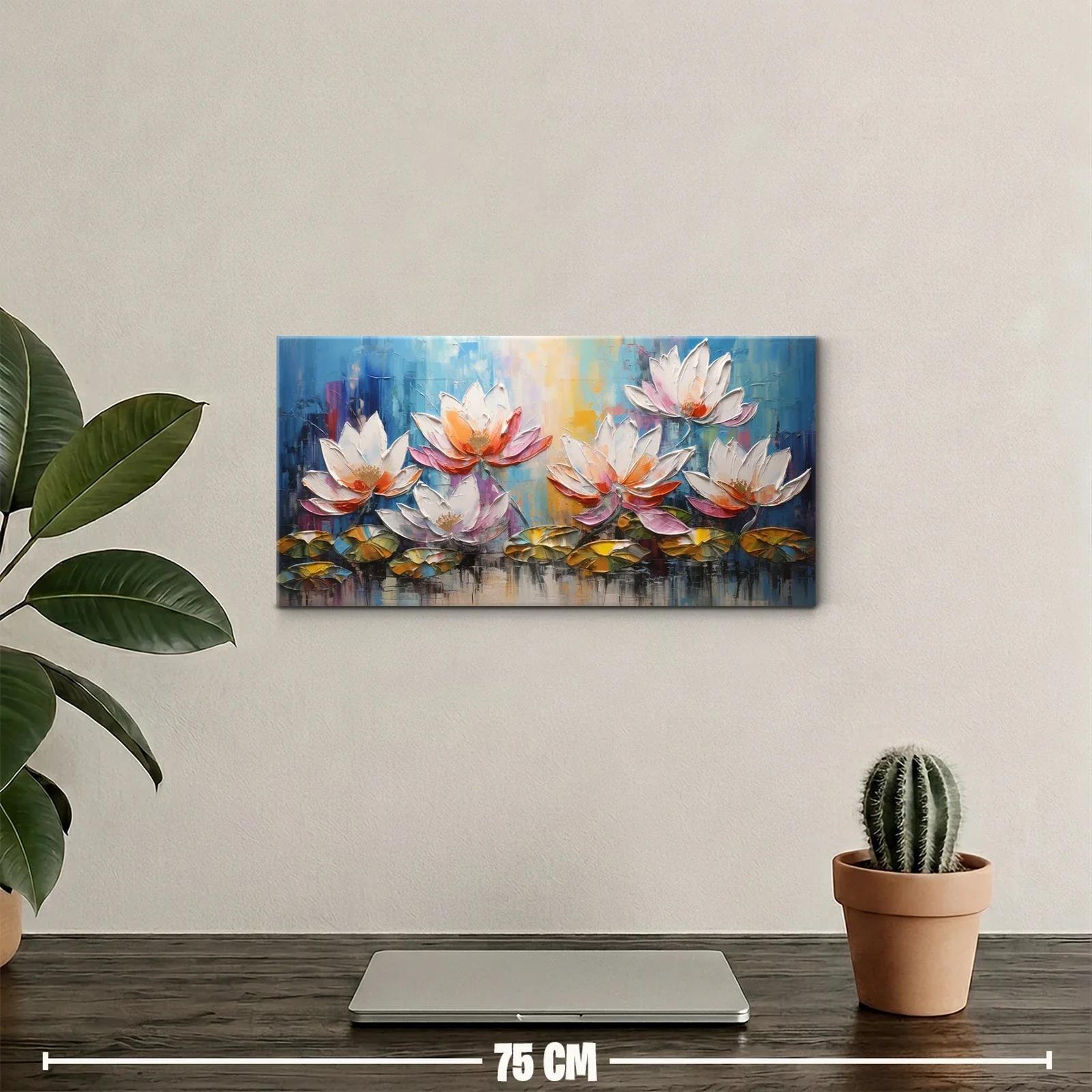 Cuadro nenúfares en flor con reflejos y fondo luminoso — miniatura 2