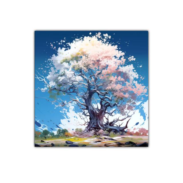 Árbol mágico en tonos suaves y cielo azul profundo