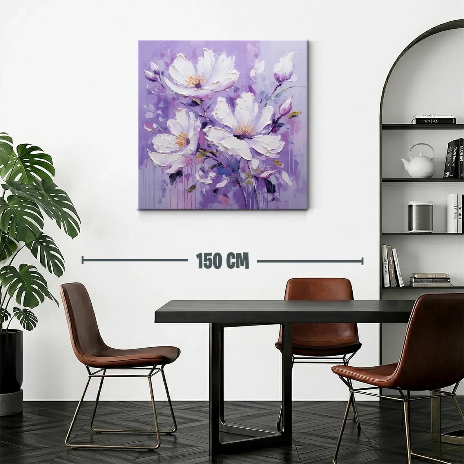 Flores blancas sobre fondo lila en composición vibrante — miniatura 2