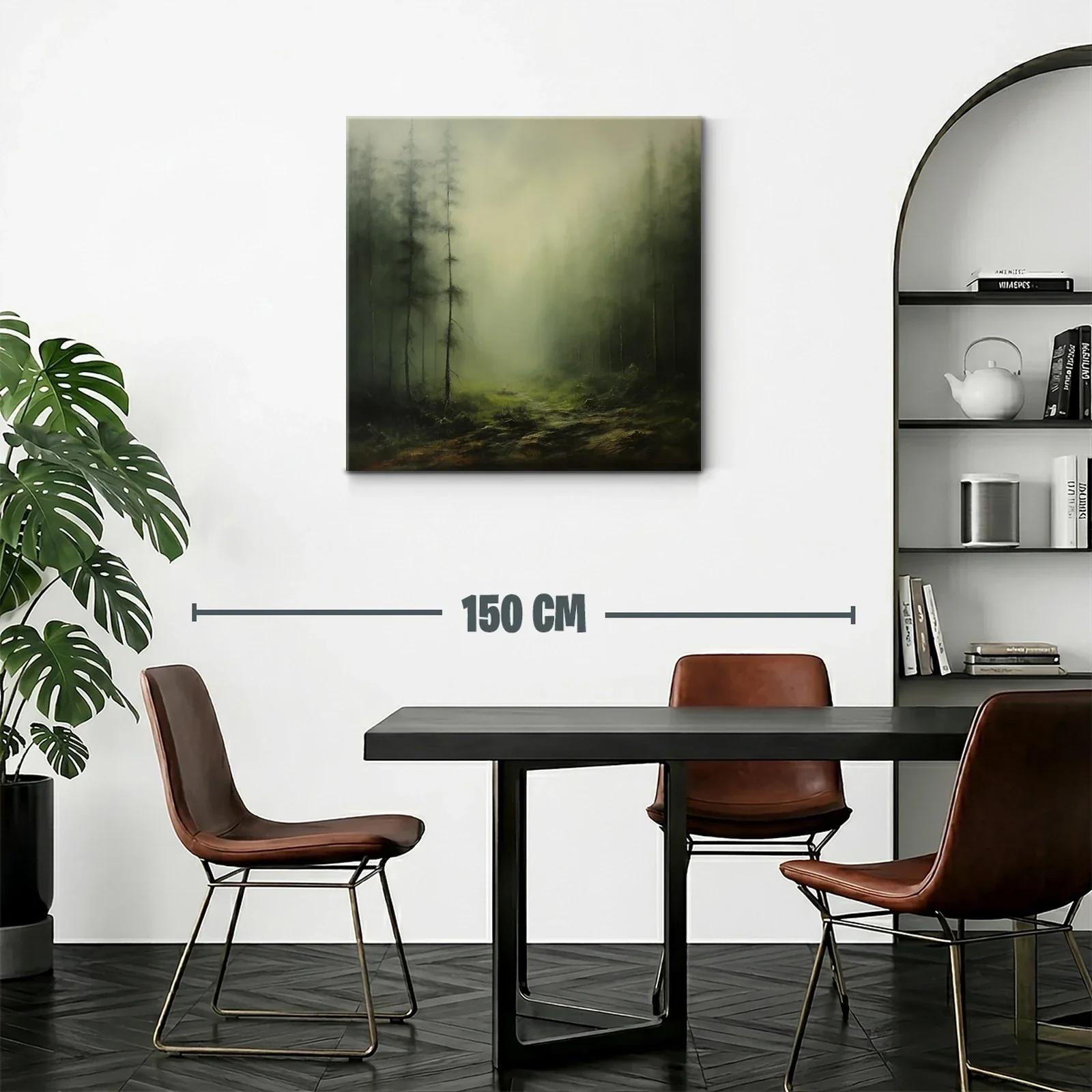 Paisaje nebuloso con bosque y camino en tonos verdes — miniatura 2