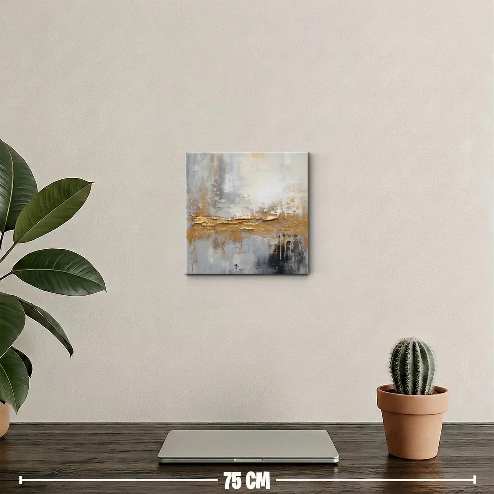 Cuadro abstracto con tonos dorados y grises modernos — miniatura 2