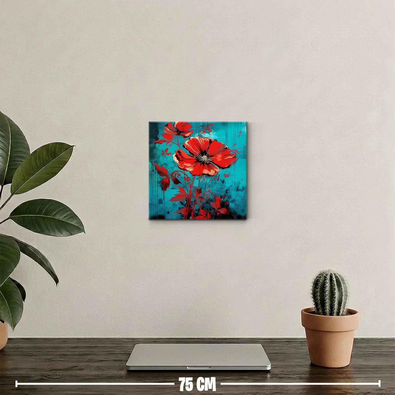 Llamativo cuadro floral con amapolas rojas y fondo azul — miniatura 2