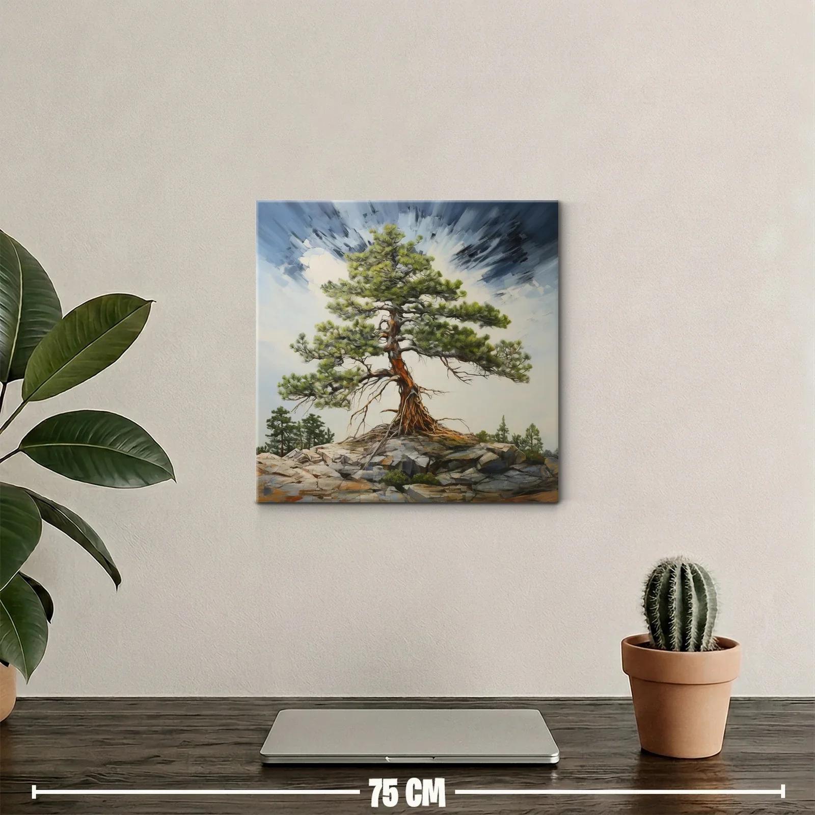 Árbol solitario en paisaje rocoso con explosión de luz — miniatura 2