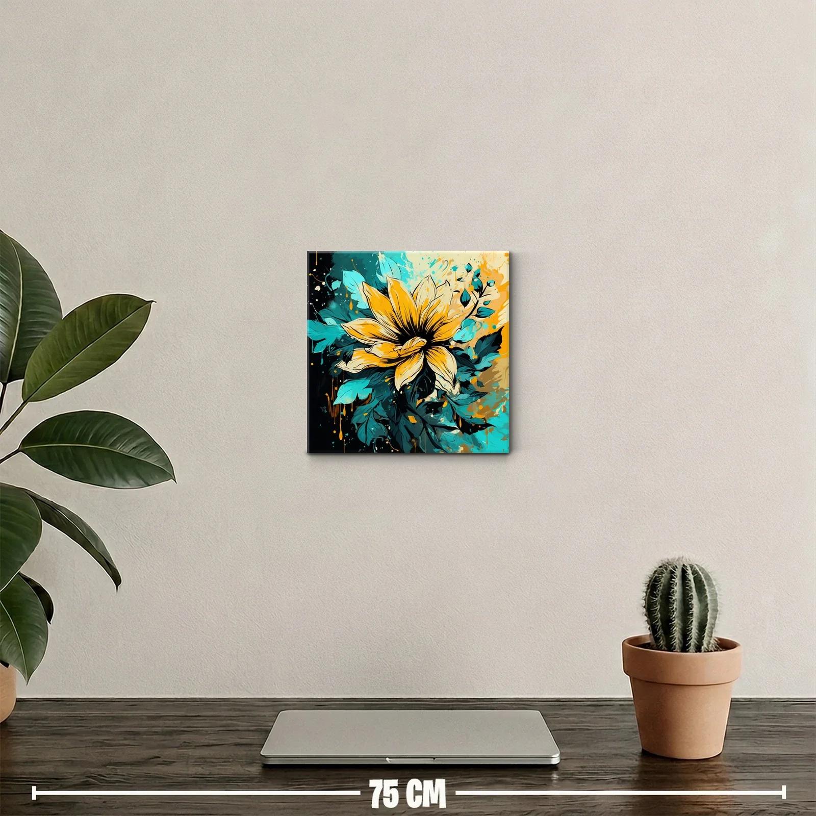 Vibrante flor amarilla con hojas en tonos azulados — miniatura 2