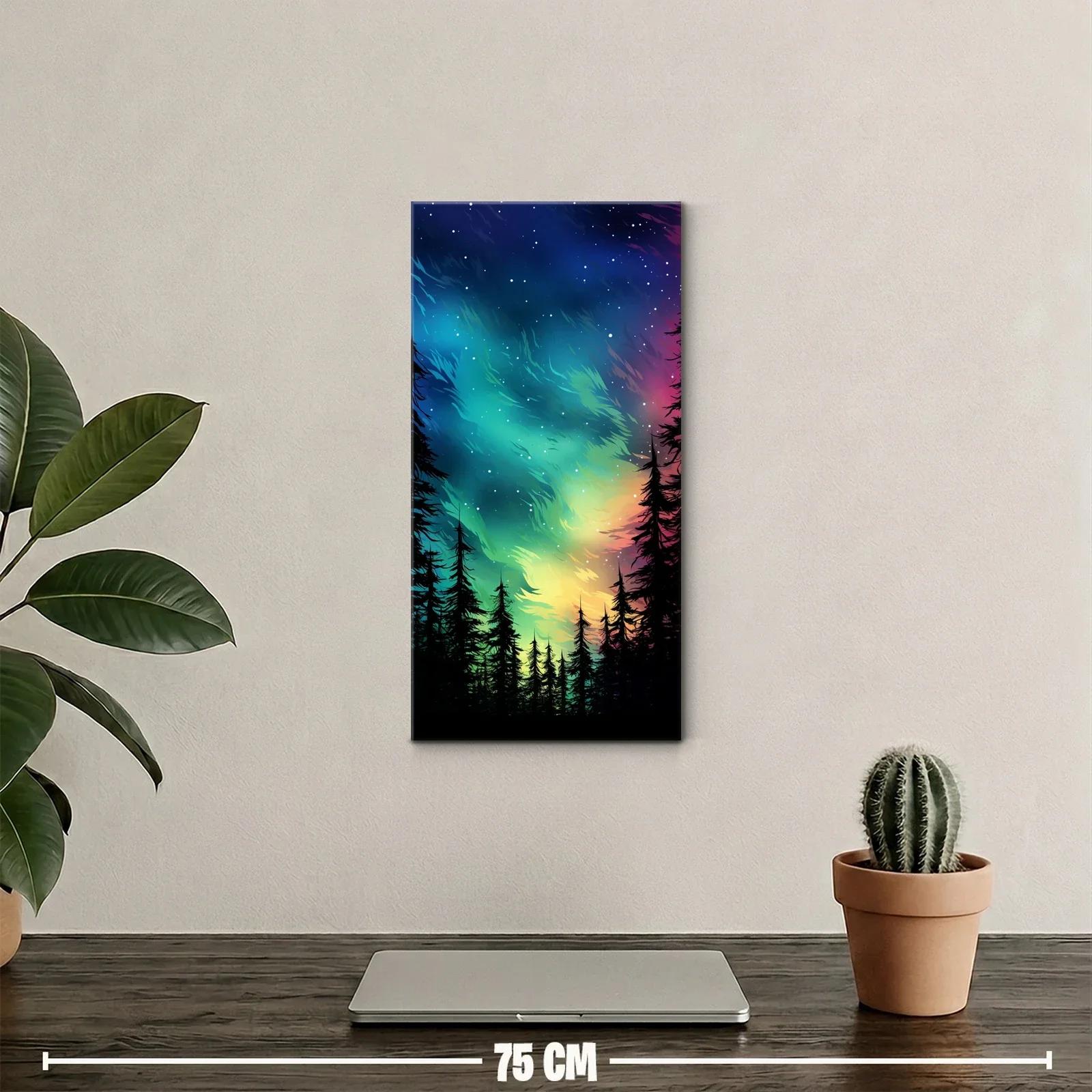 Cuadro aurora boreal sobre bosque de pinos — miniatura 2