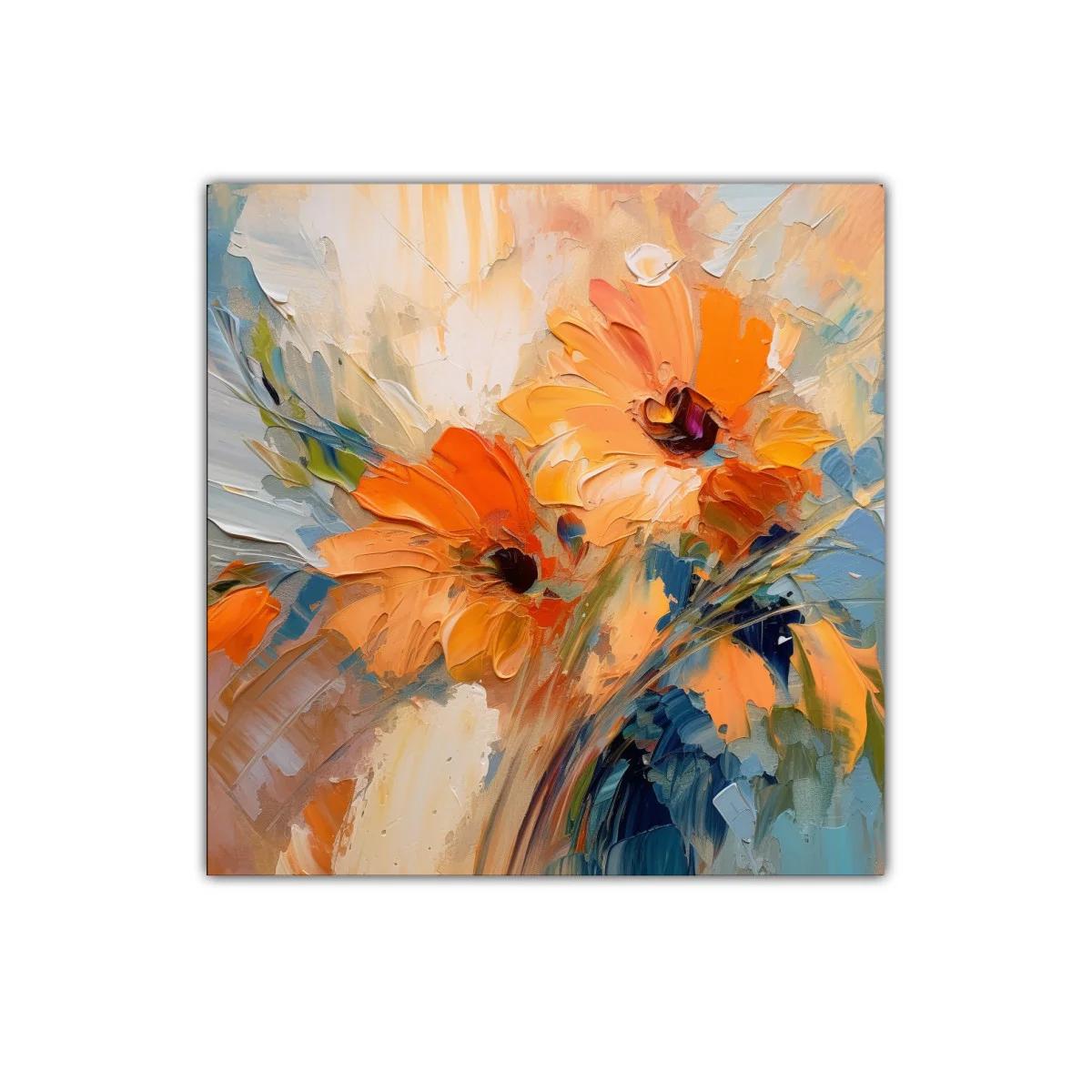 Cuadro decorativo con flores vibrantes en tonos cálidos