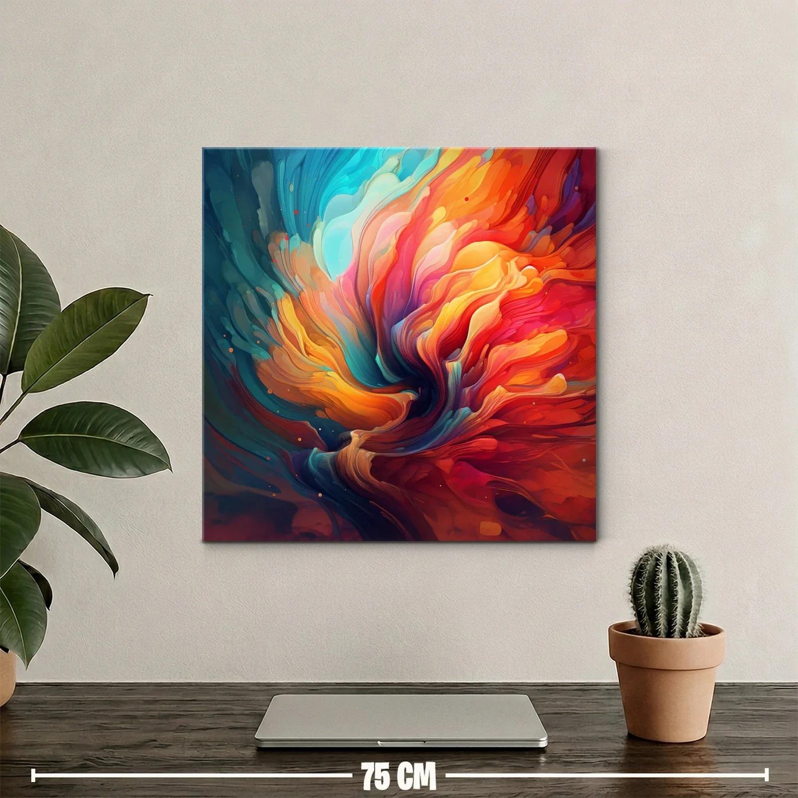 Cuadro abstracto con vibrantes tonalidades cálidas y frías — miniatura 2