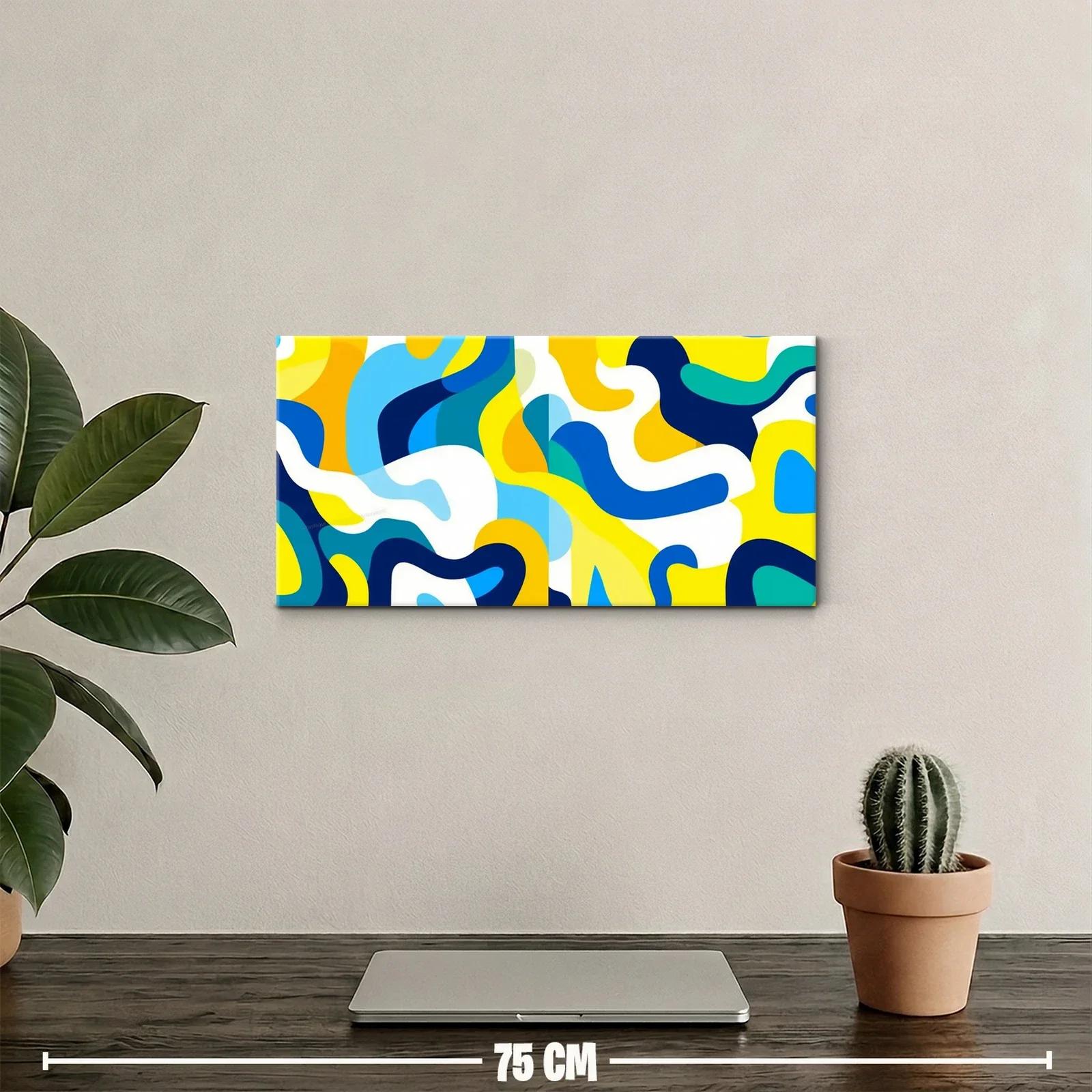 Cuadro de formas onduladas abstractas en turquesa y amarillo — miniatura 2