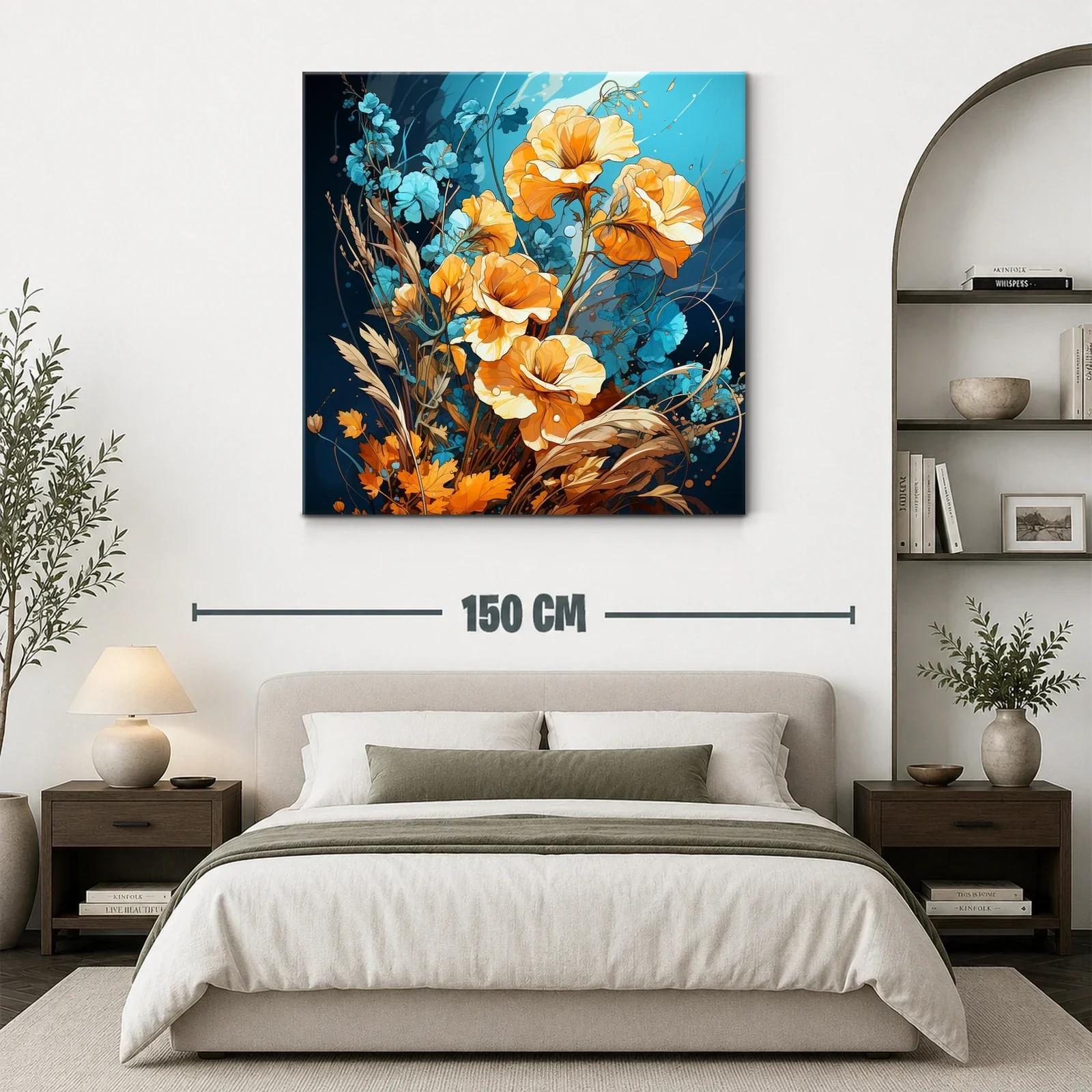 Cuadro con flores vibrantes en tonos naranjas y azules — miniatura 3