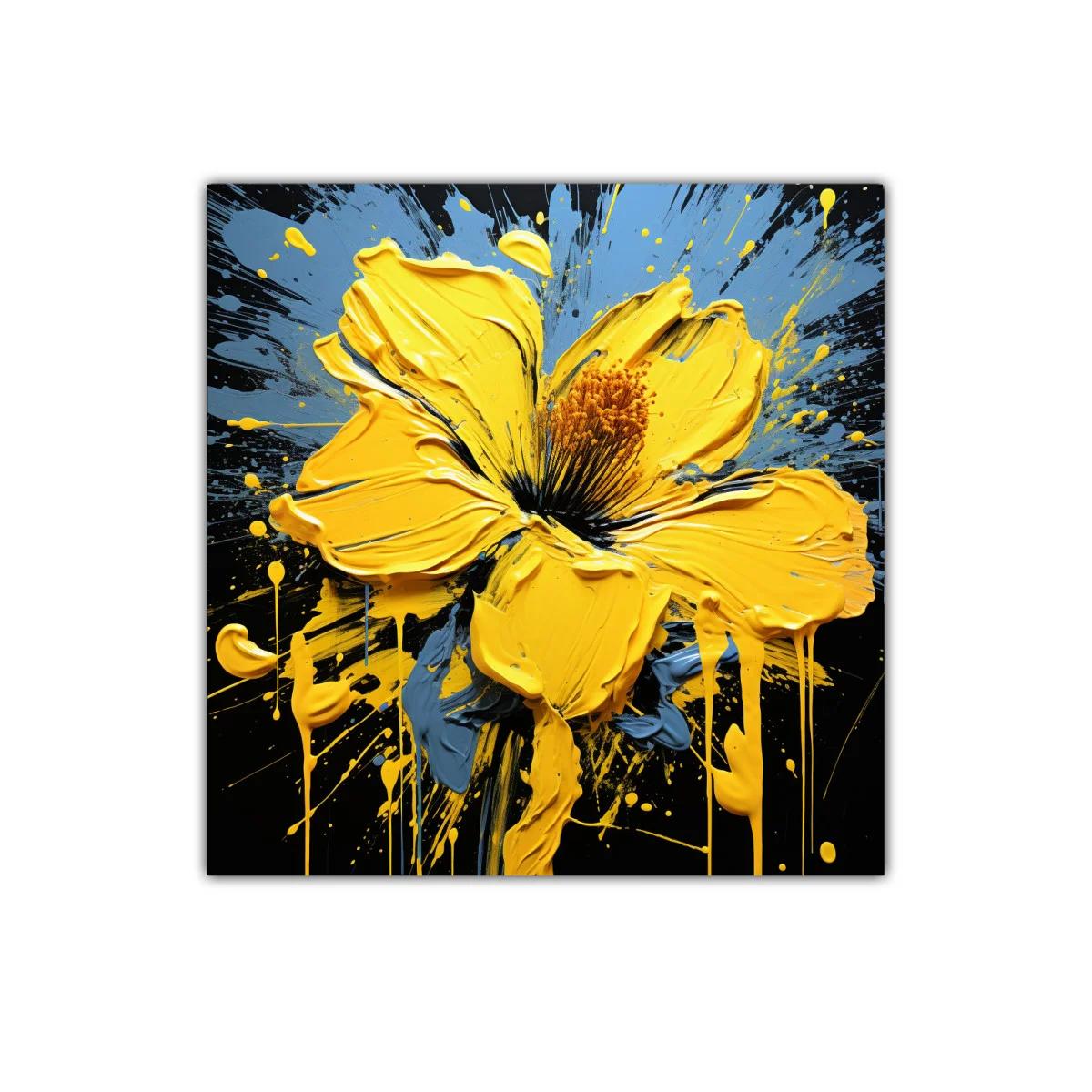 Flor explosiva en amarillo vibrante con toques azulados