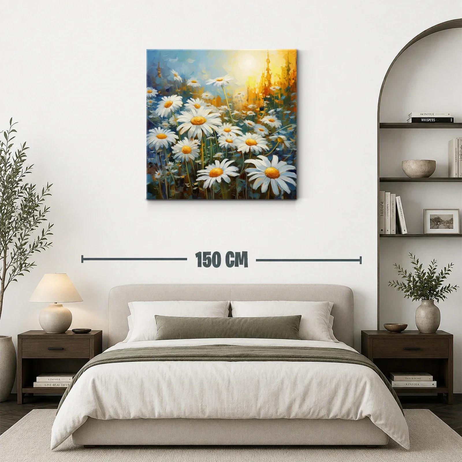 Campo luminoso de margaritas con amanecer dorado — miniatura 3