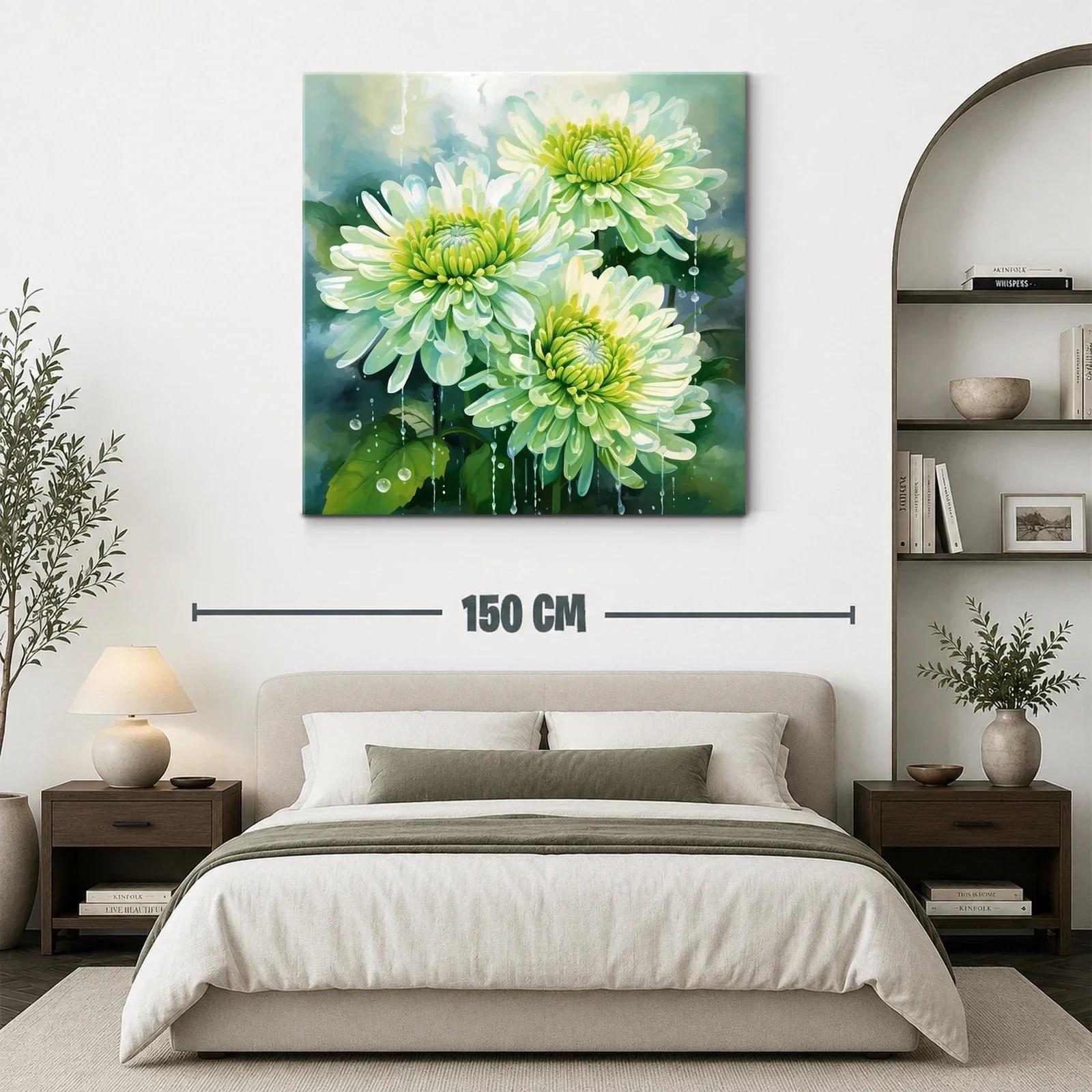 Cuadro con flores verdes y gotas de agua delicadas — miniatura 3