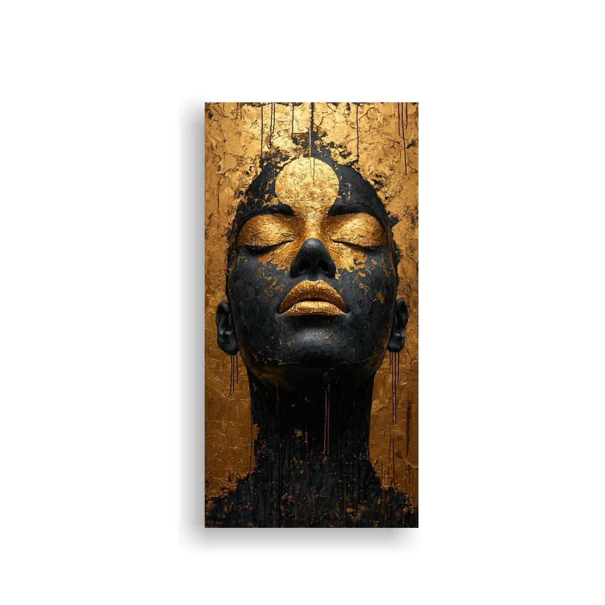 Cuadro rostro de mujer con pintura dorada y negra