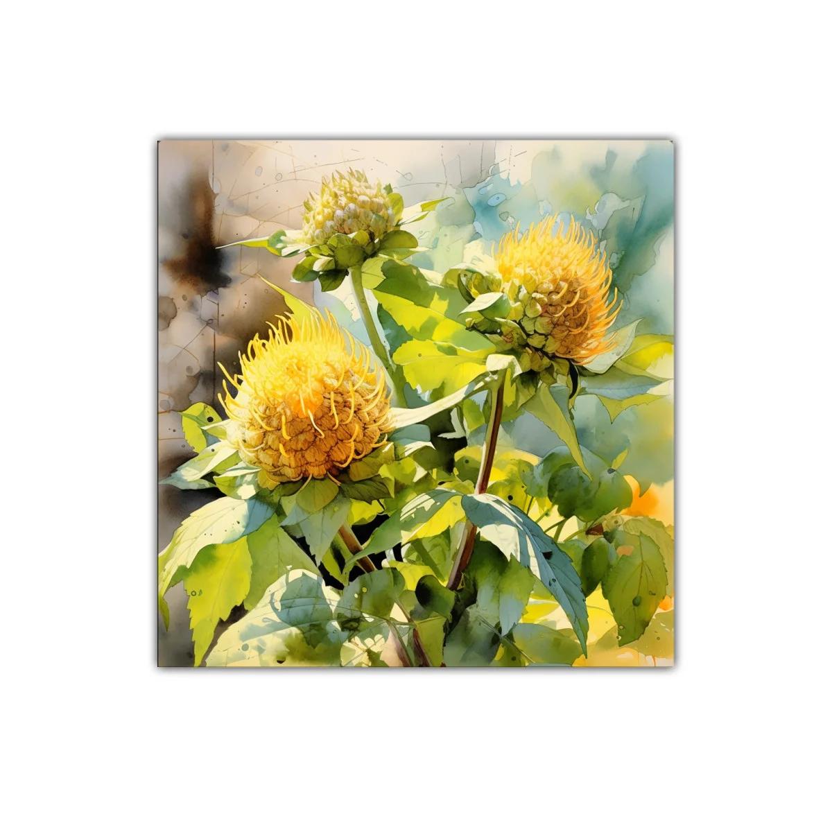 Cuadro floral vibrante con tonos amarillos y verdes naturales — imagen principal
