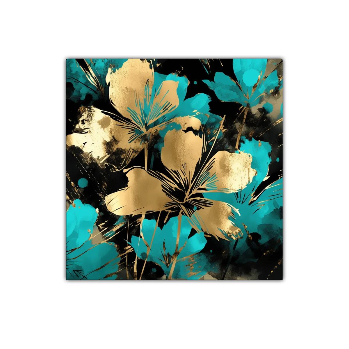 Florales dorados y turquesas sobre fondo oscuro — imagen principal