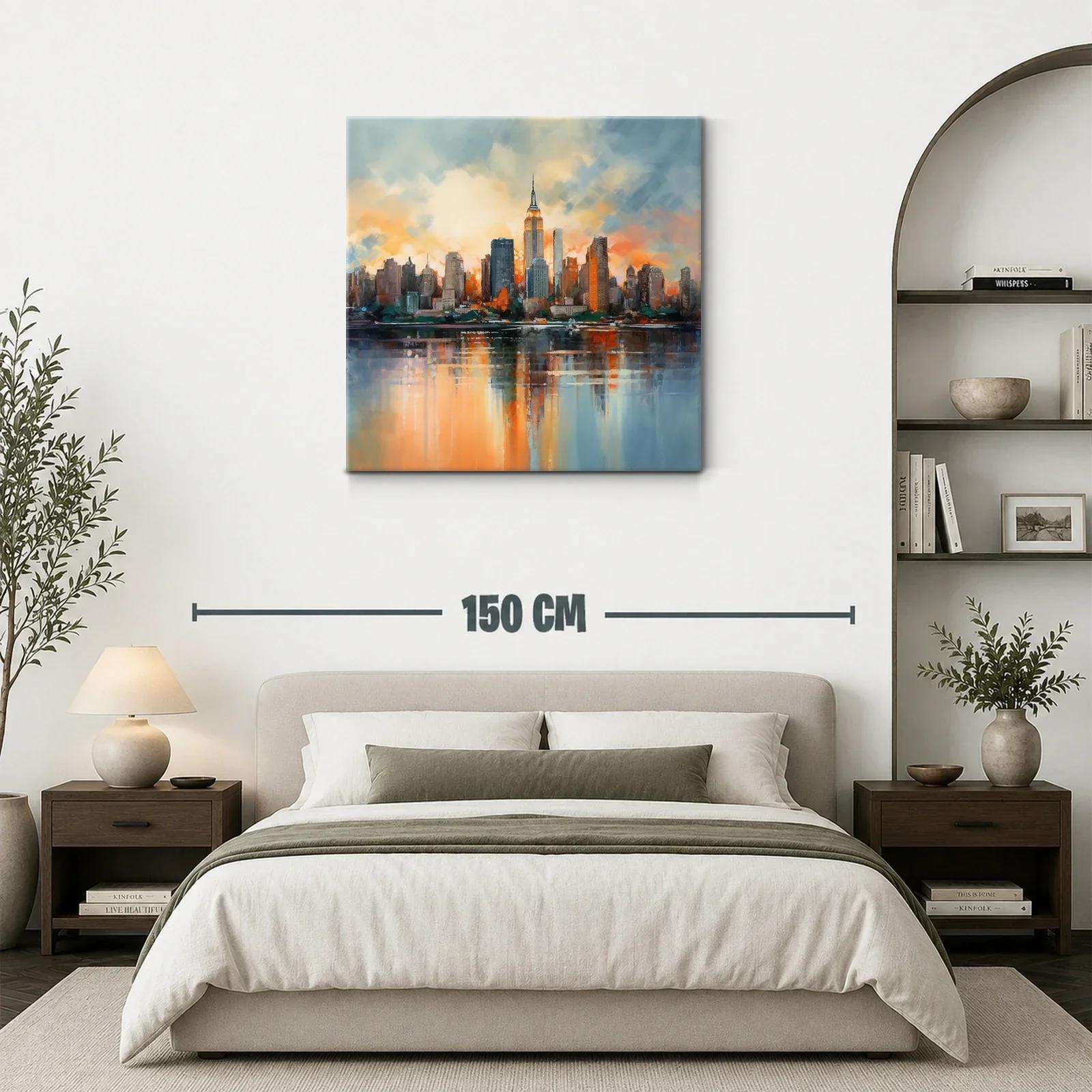 Atardecer vibrante en skyline urbano con reflejos en agua — miniatura 3