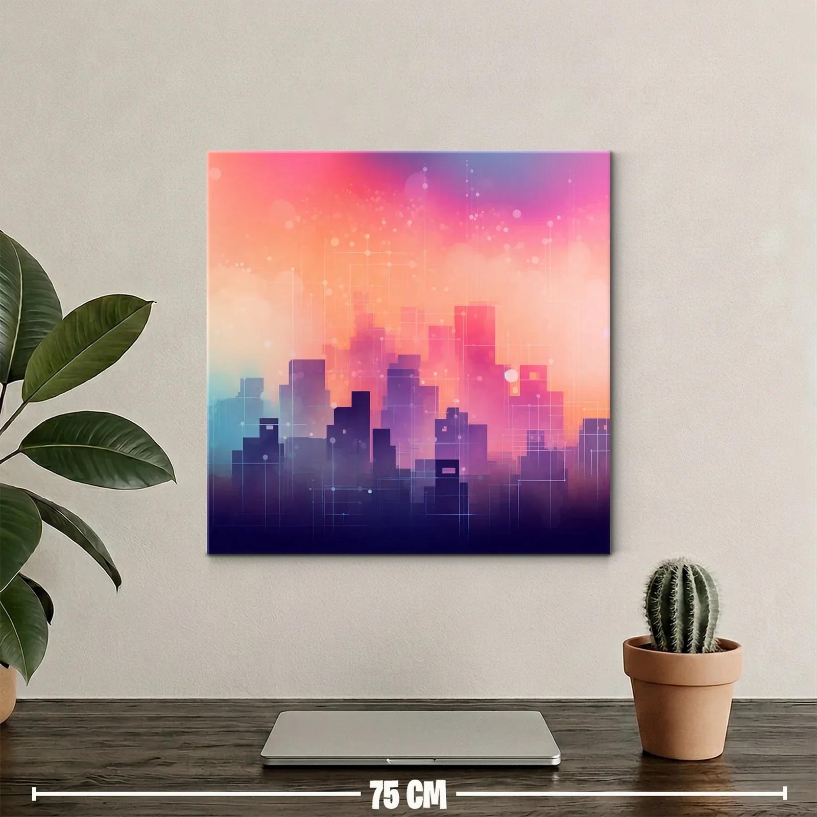 Ciudad abstracta en tonos cálidos y vibrantes al atardecer — miniatura 2