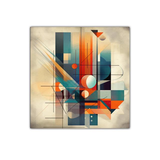 Composición geométrica vibrante con tonos cálidos y fríos