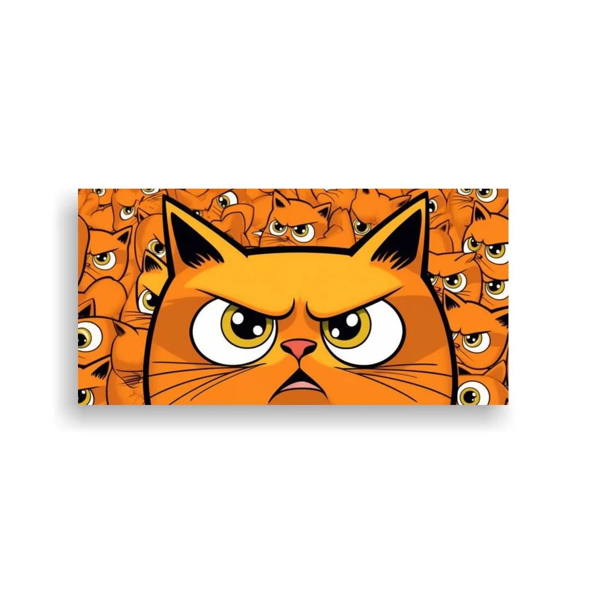Cuadro gato naranja enfadado con patrón repetido