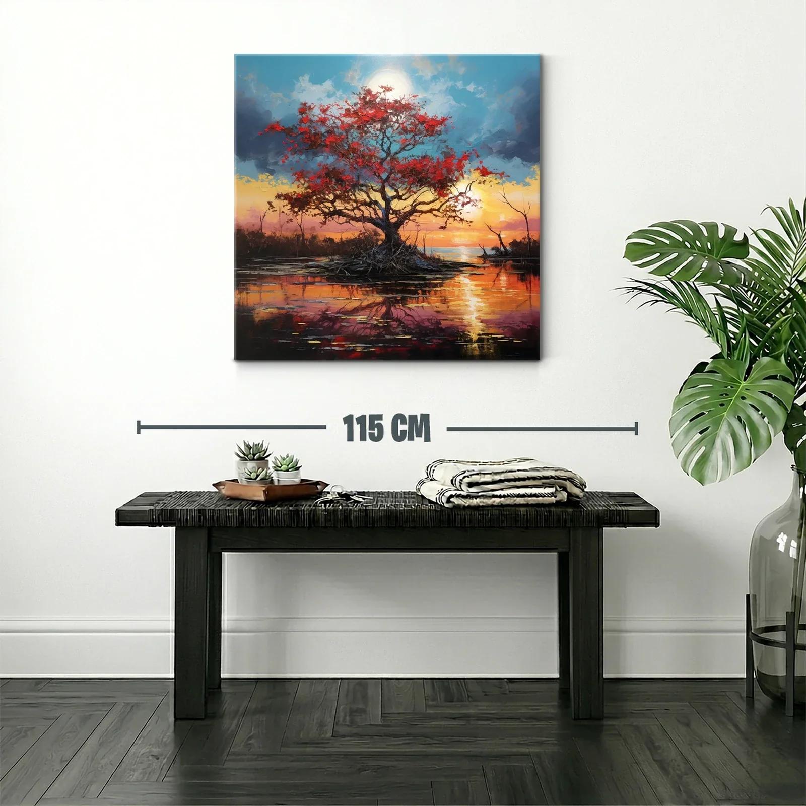 Árbol en paisaje al atardecer con tonos cálidos y azules — miniatura 2
