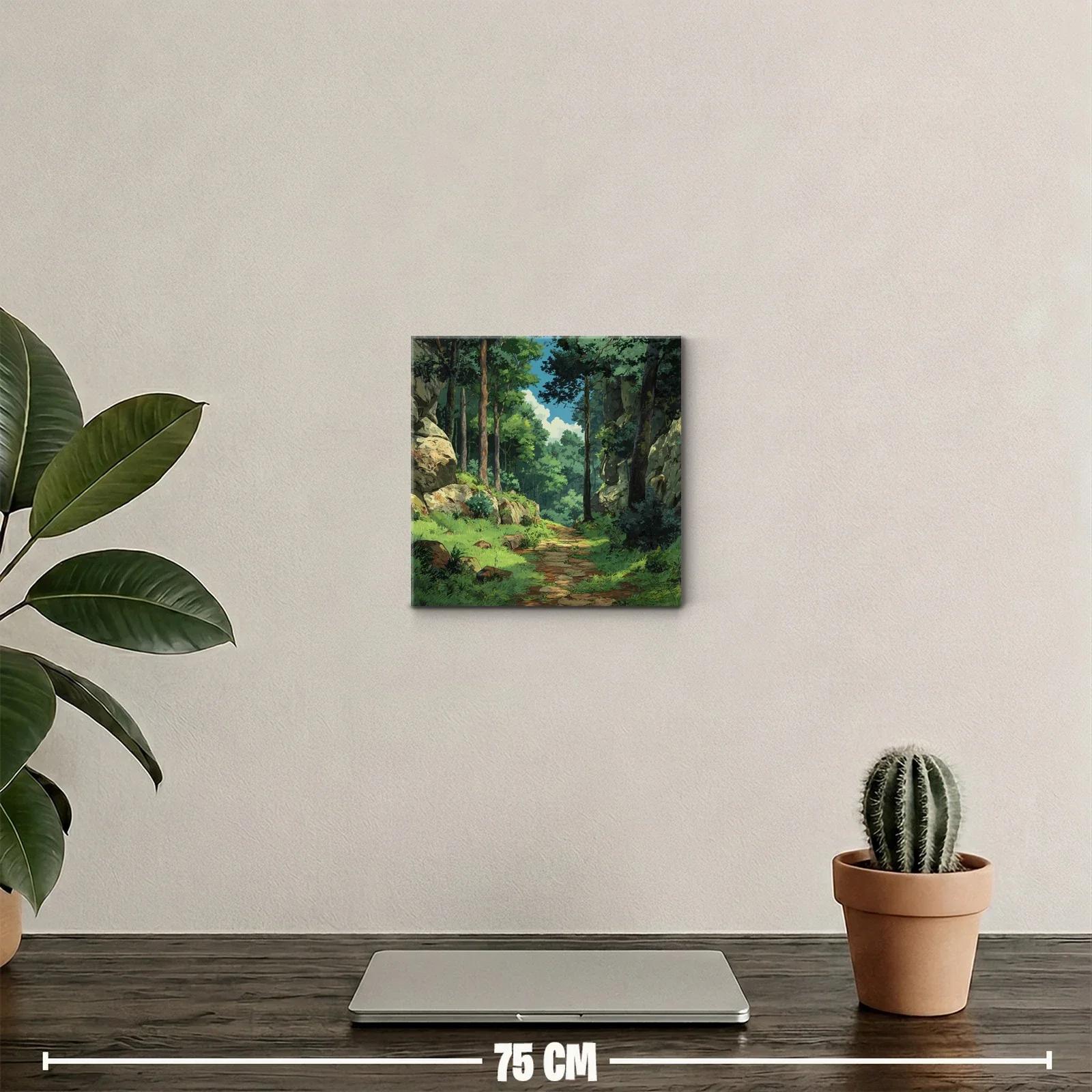 Camino entre árboles y rocas en bosque frondoso y tranquilo — miniatura 2