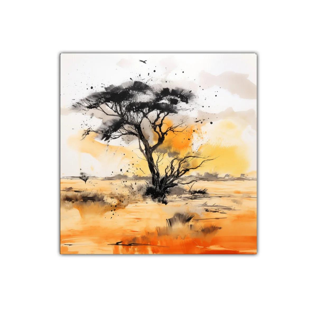 Árbol solitario al atardecer en horizonte desértico — imagen principal