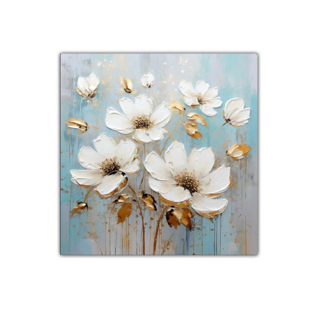 Cuadro floral con flores blancas y detalles dorados