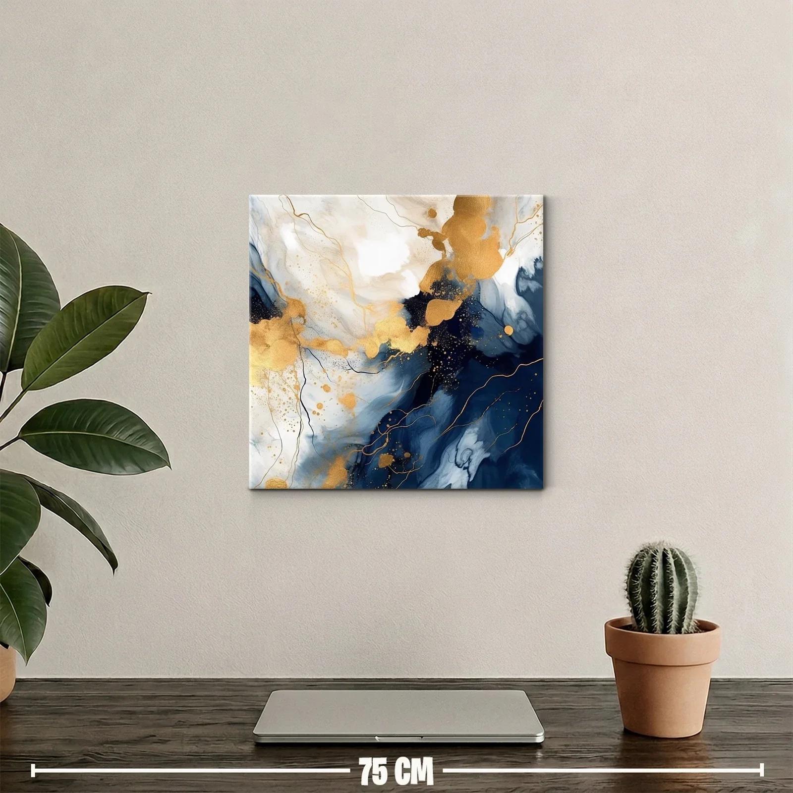 Cuadro abstracto con tonos dorados y azules profundos — miniatura 2