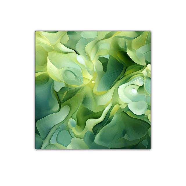 Cuadro abstracto en tonos verdes con formas fluidas