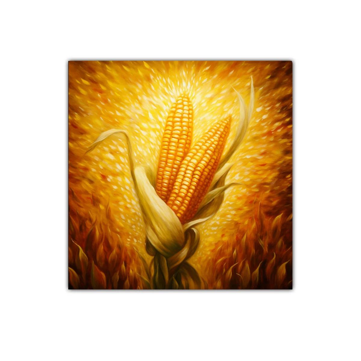 Cuadro vibrante con mazorcas de maíz doradas y luz cálida — imagen principal