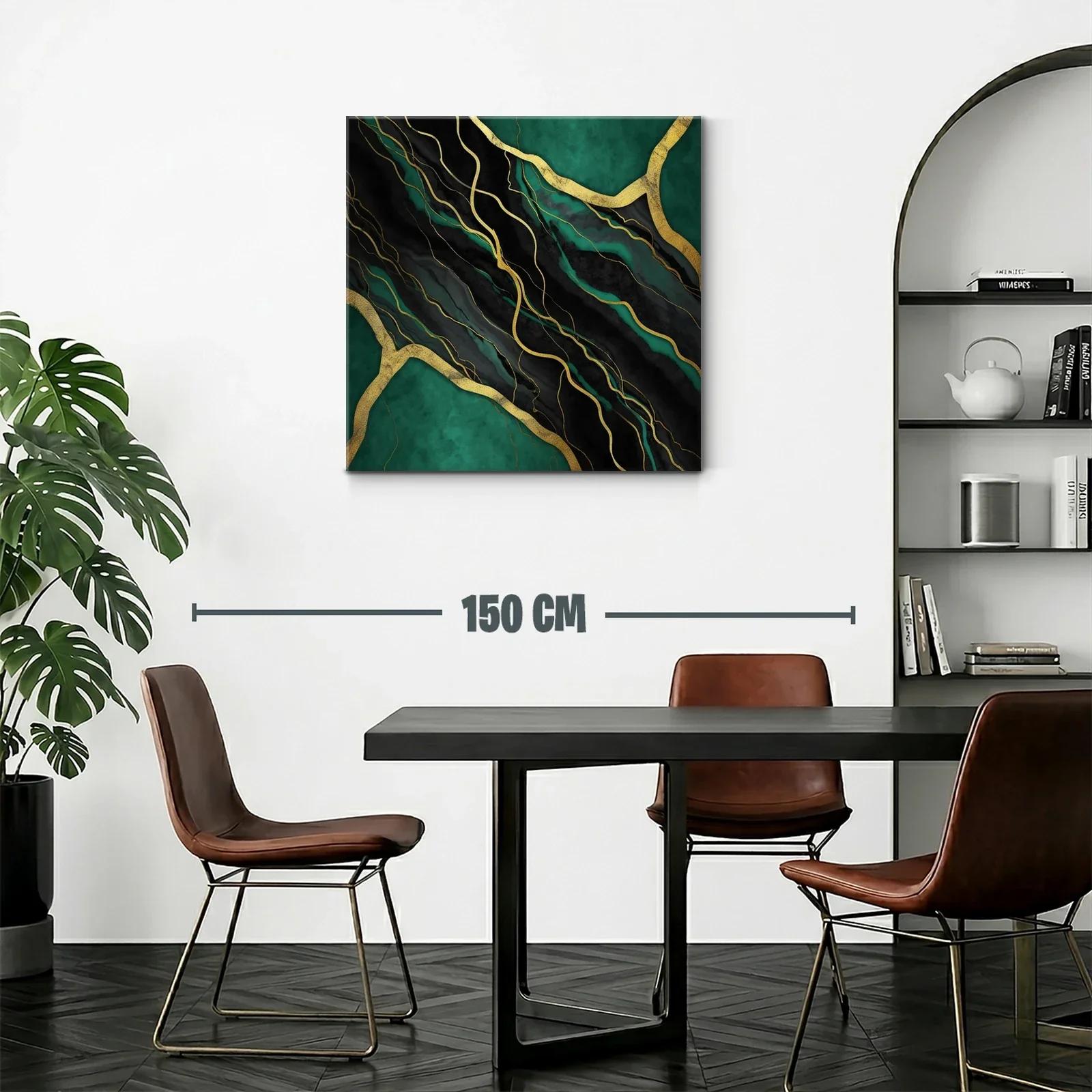 Cuadro abstracto en negro y verde con detalles dorados — miniatura 2