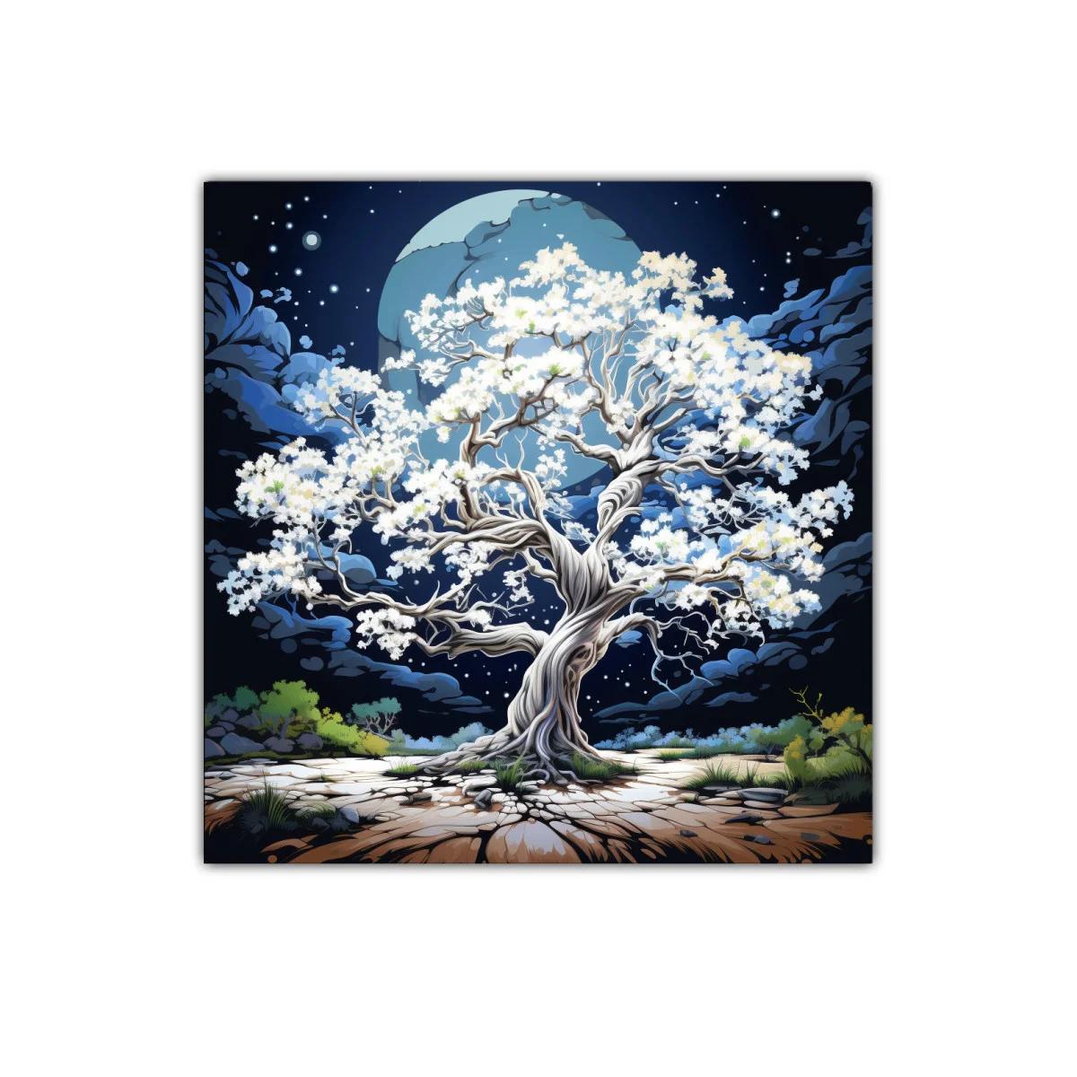 Árbol Blanco Brillando Bajo La Luna Llena — imagen principal