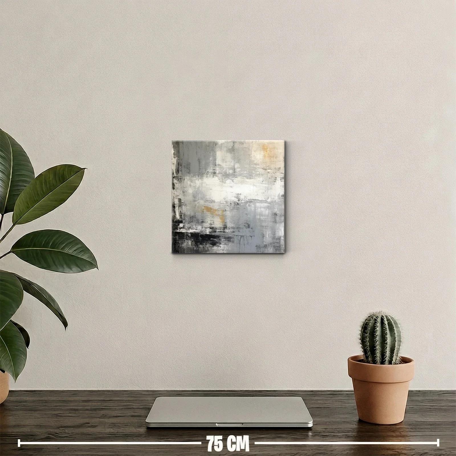 Cuadro abstracto en tonos grises con detalles dorados sutiles — miniatura 2