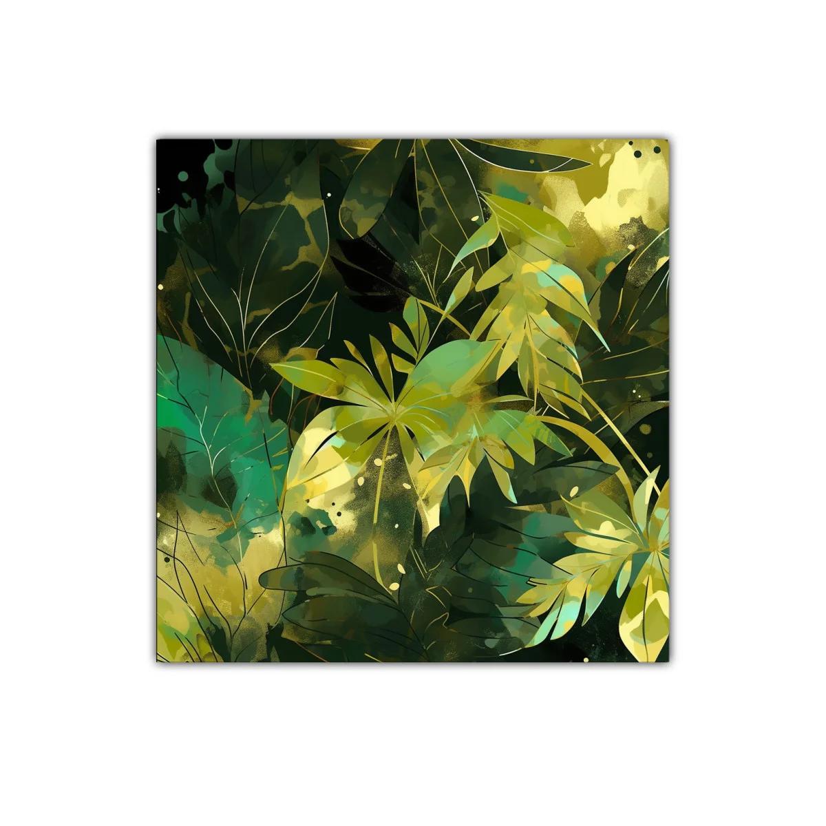 Cuadro decorativo con hojas verdes y doradas artísticas — imagen principal