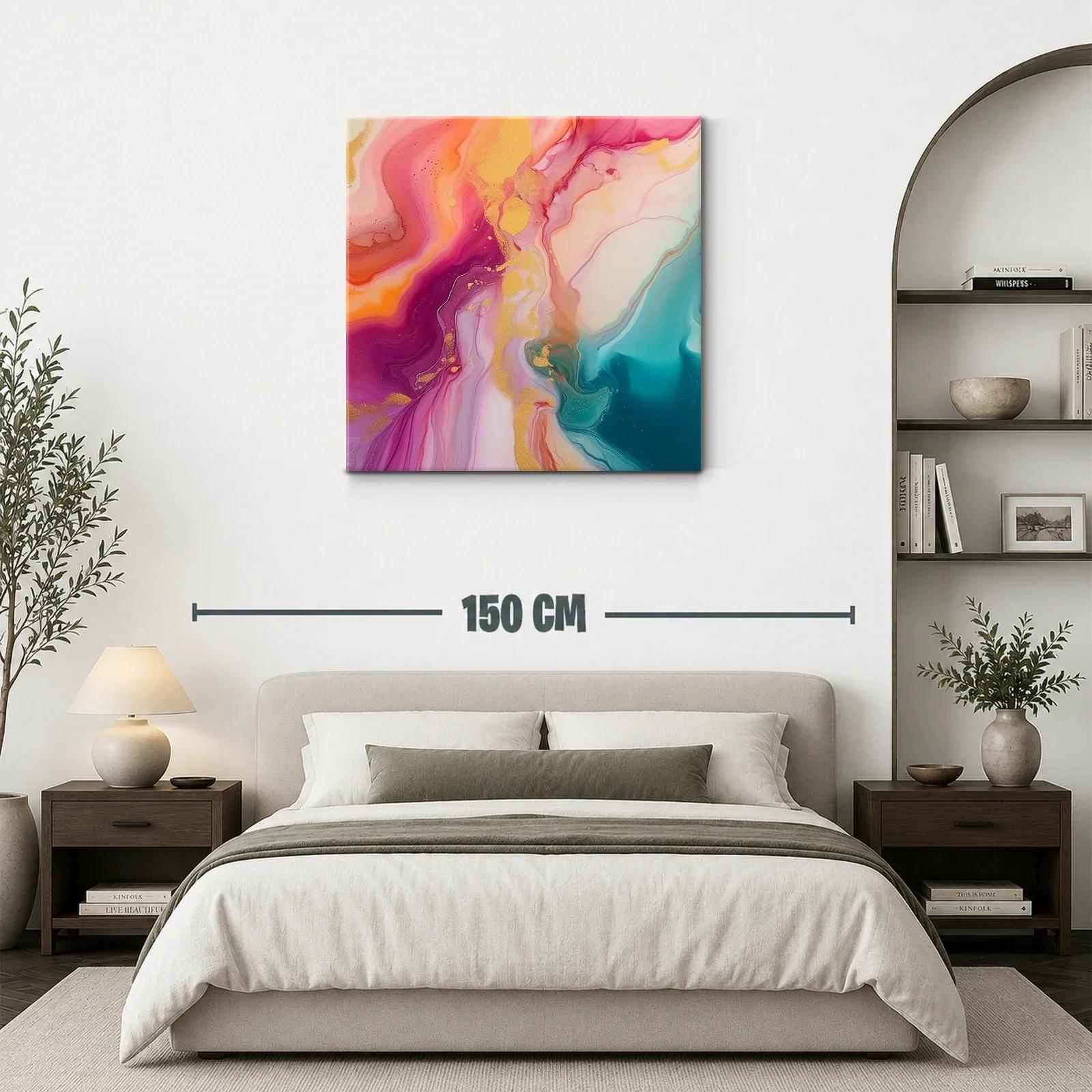 Cuadro abstracto con vibrantes tonos rosas y azul turquesa — miniatura 3