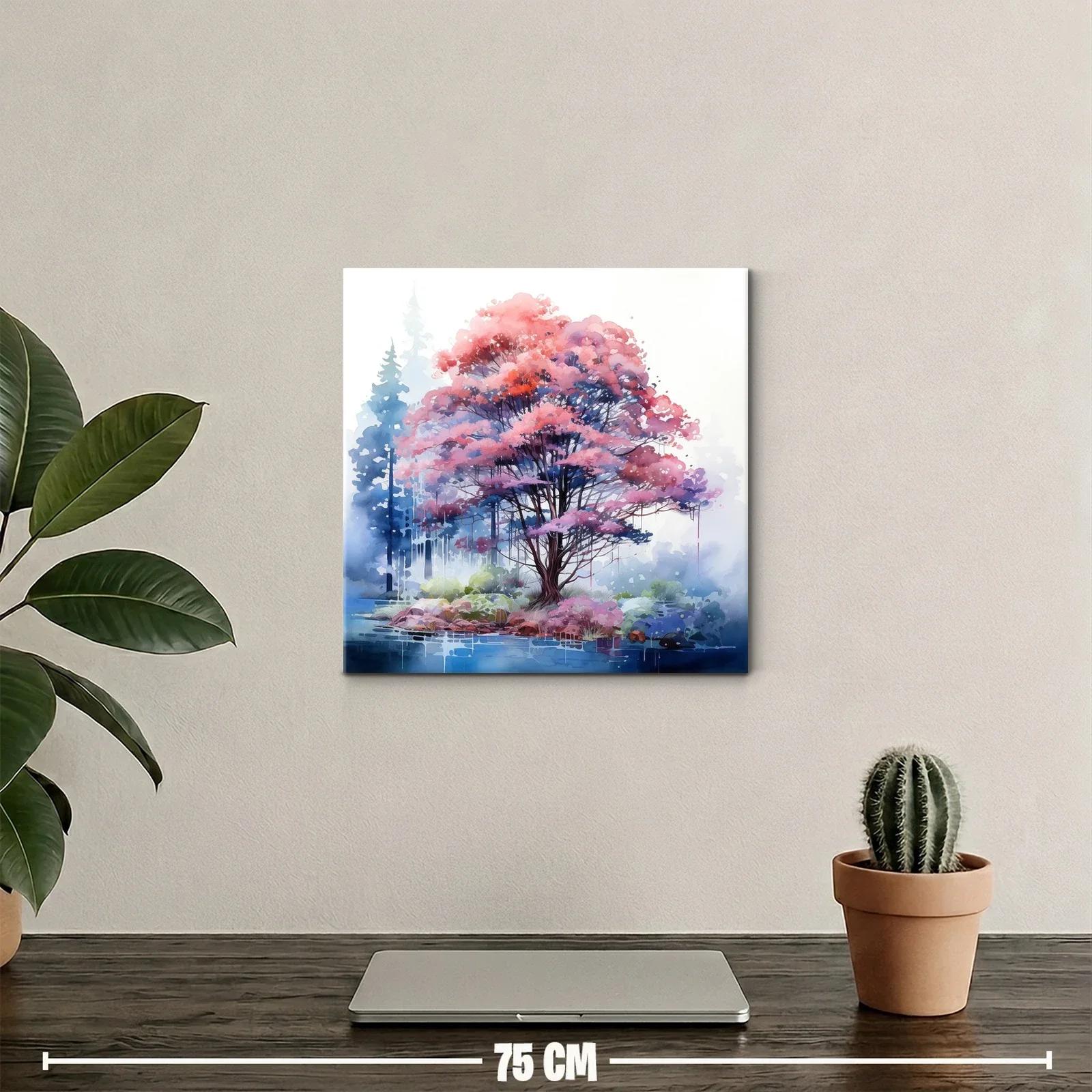 Árbol en tonos rosas y azules con paisaje onírico — miniatura 2