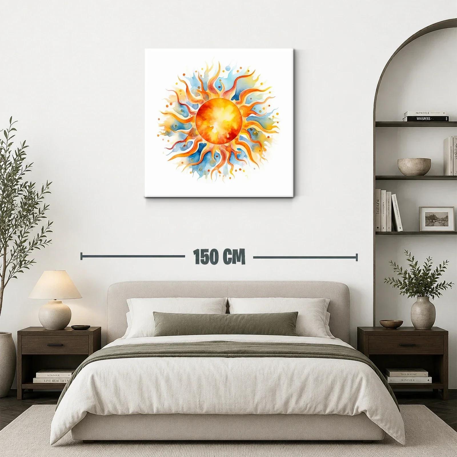 Sol radiante con flamas naranjas y tonos azules de acuarela — miniatura 3