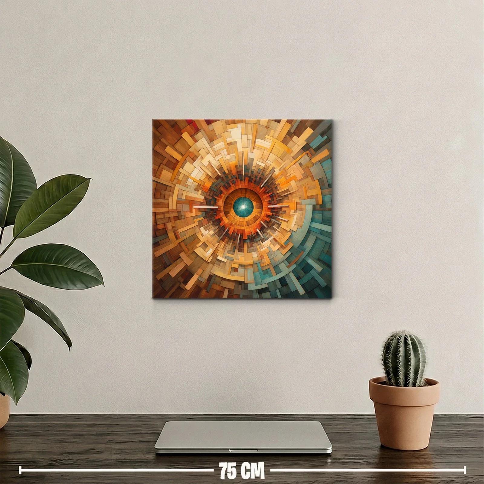 Cuadro abstracto con diseño geométrico en espiral de madera — miniatura 2