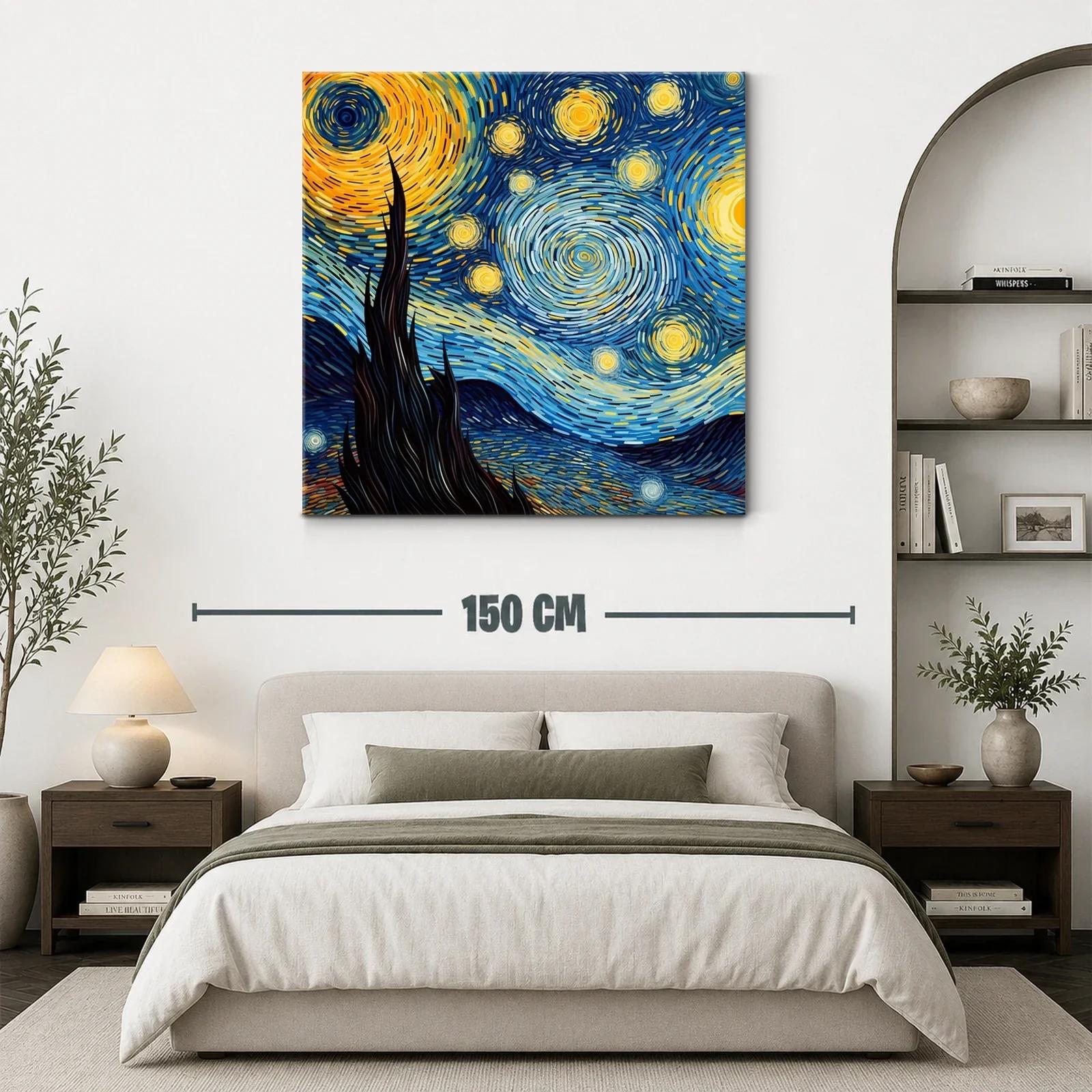 Cuadro nocturno con cielo estrellado en tonos vibrantes — miniatura 3