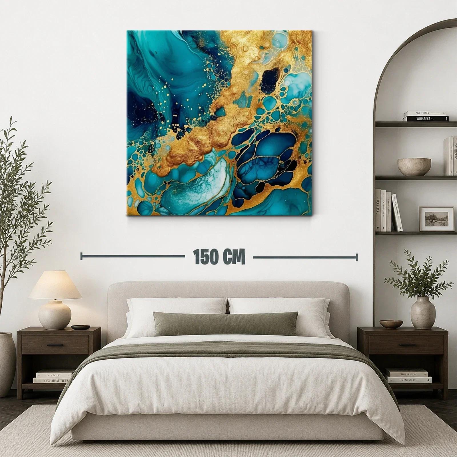 Arte abstracto en tonos azul y dorado vibrante — miniatura 3