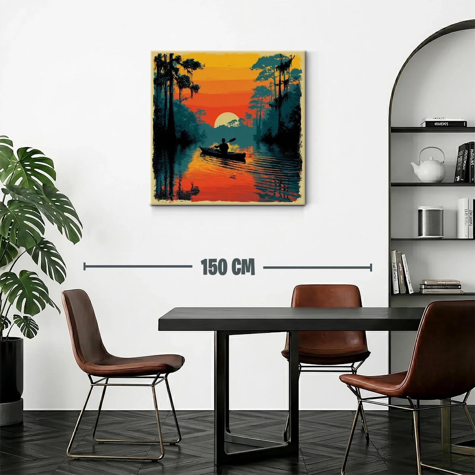 Atardecer sereno con kayak entre árboles y agua reflejada — miniatura 2