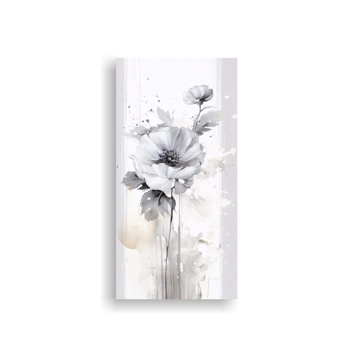 Cuadro flor de anémona blanca con goteos acuarelados