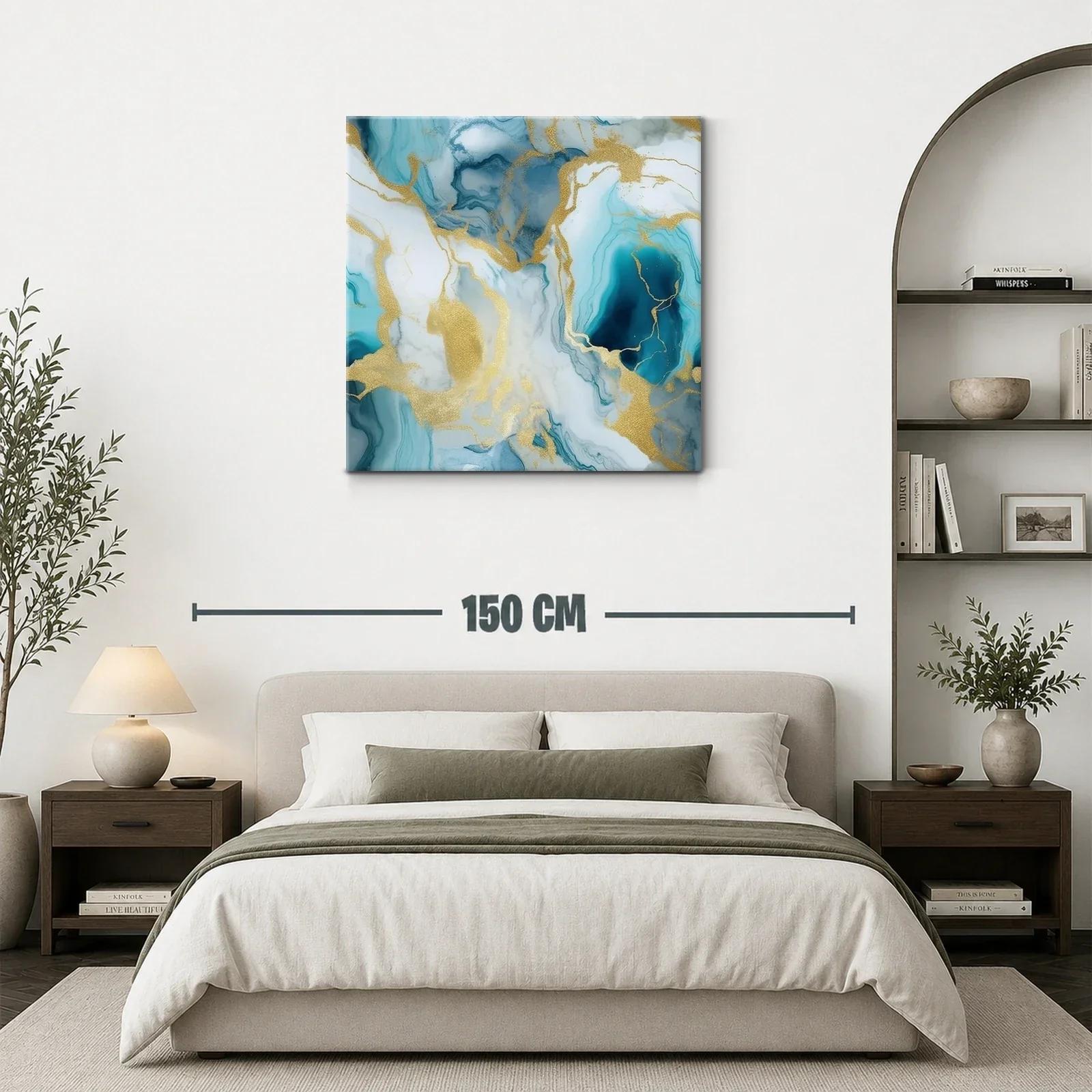 Cuadro abstracto con tonos azul y dorado elegante — miniatura 3