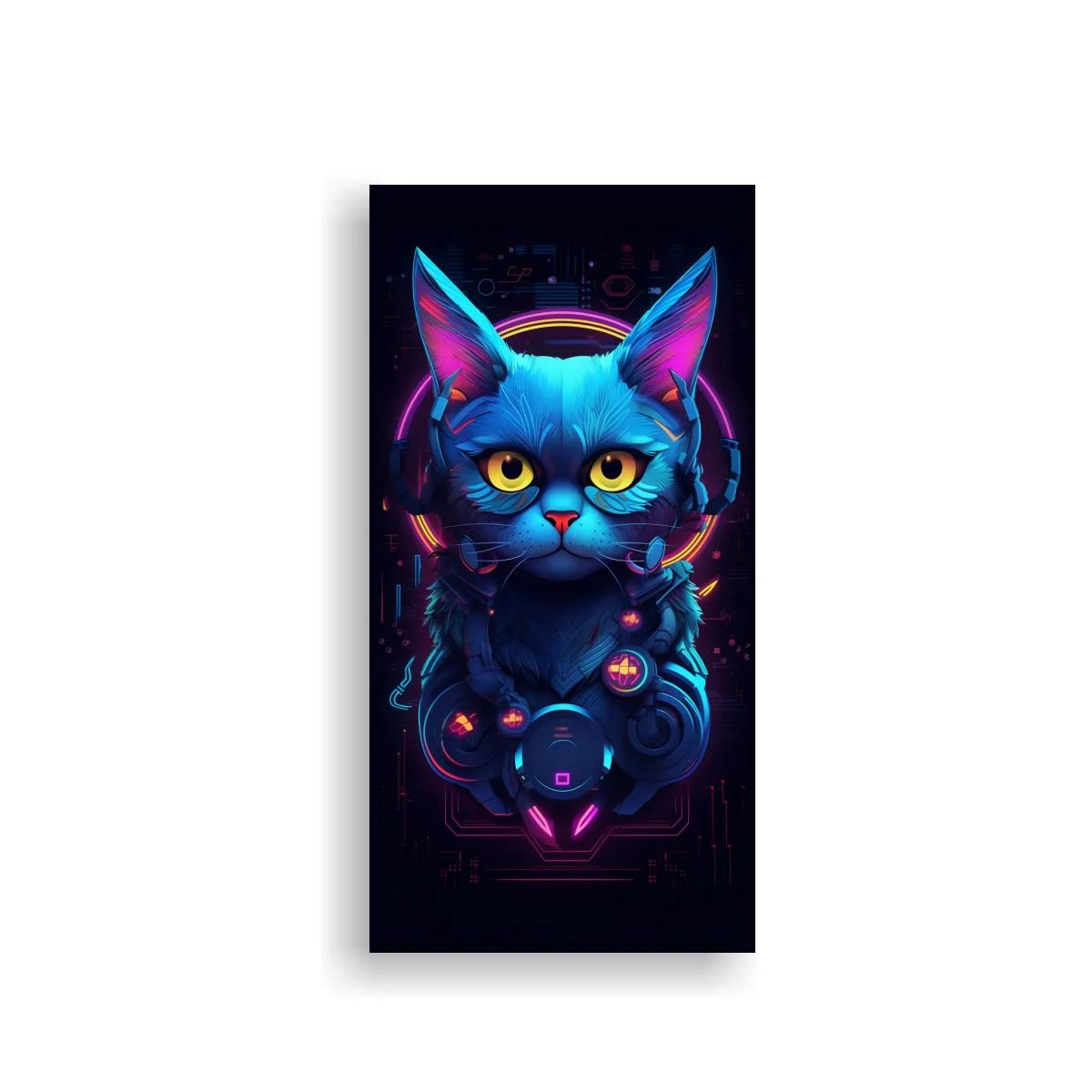 Cuadro gato azul neón con aro luminoso — imagen principal