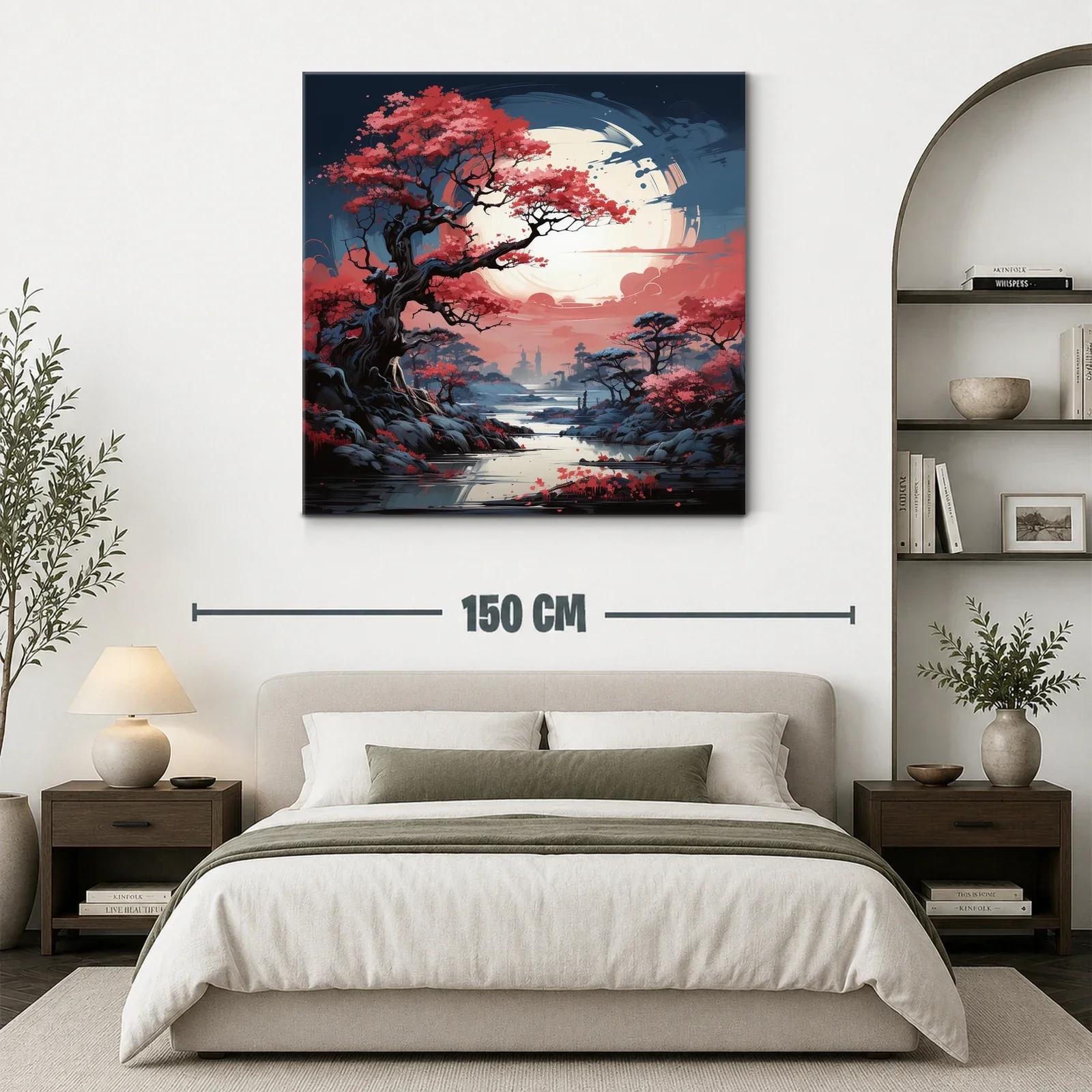 Paisaje mágico con árboles rojizos bajo luna llena — miniatura 3