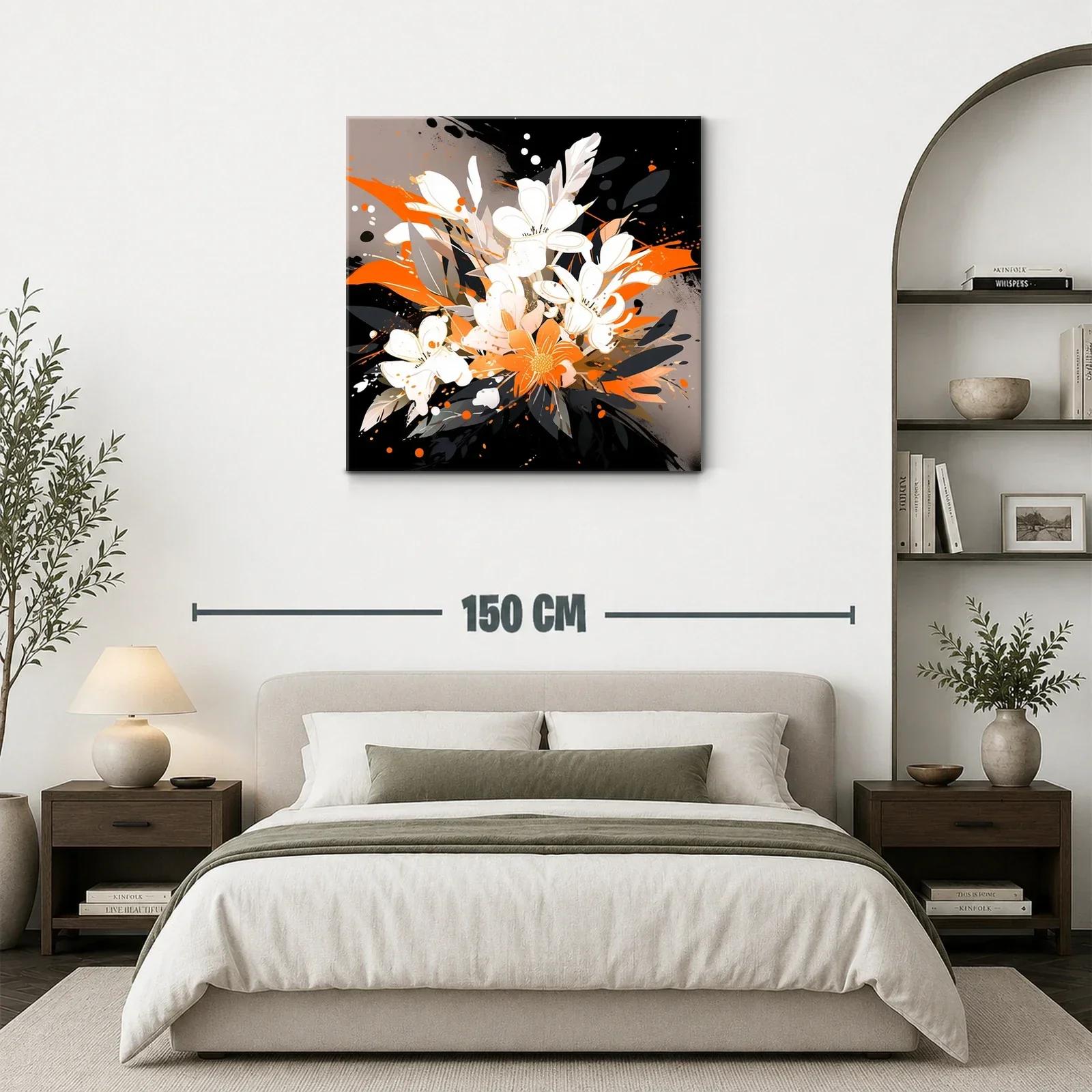 Cuadro moderno con ramo floral en tonos naranjas y negros — miniatura 3