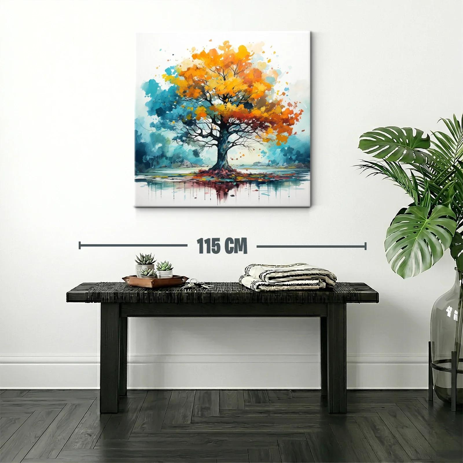 Árbol vibrante con hojas otoñales y reflejo en agua — miniatura 2