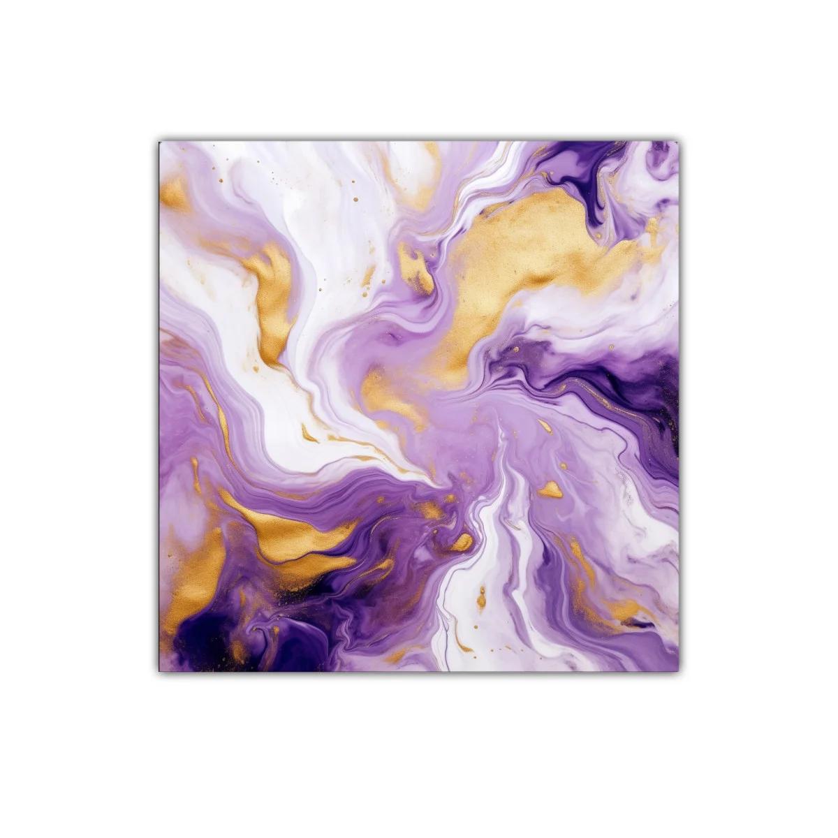 Cuadro abstracto con tonos morados y dorados vibrantes