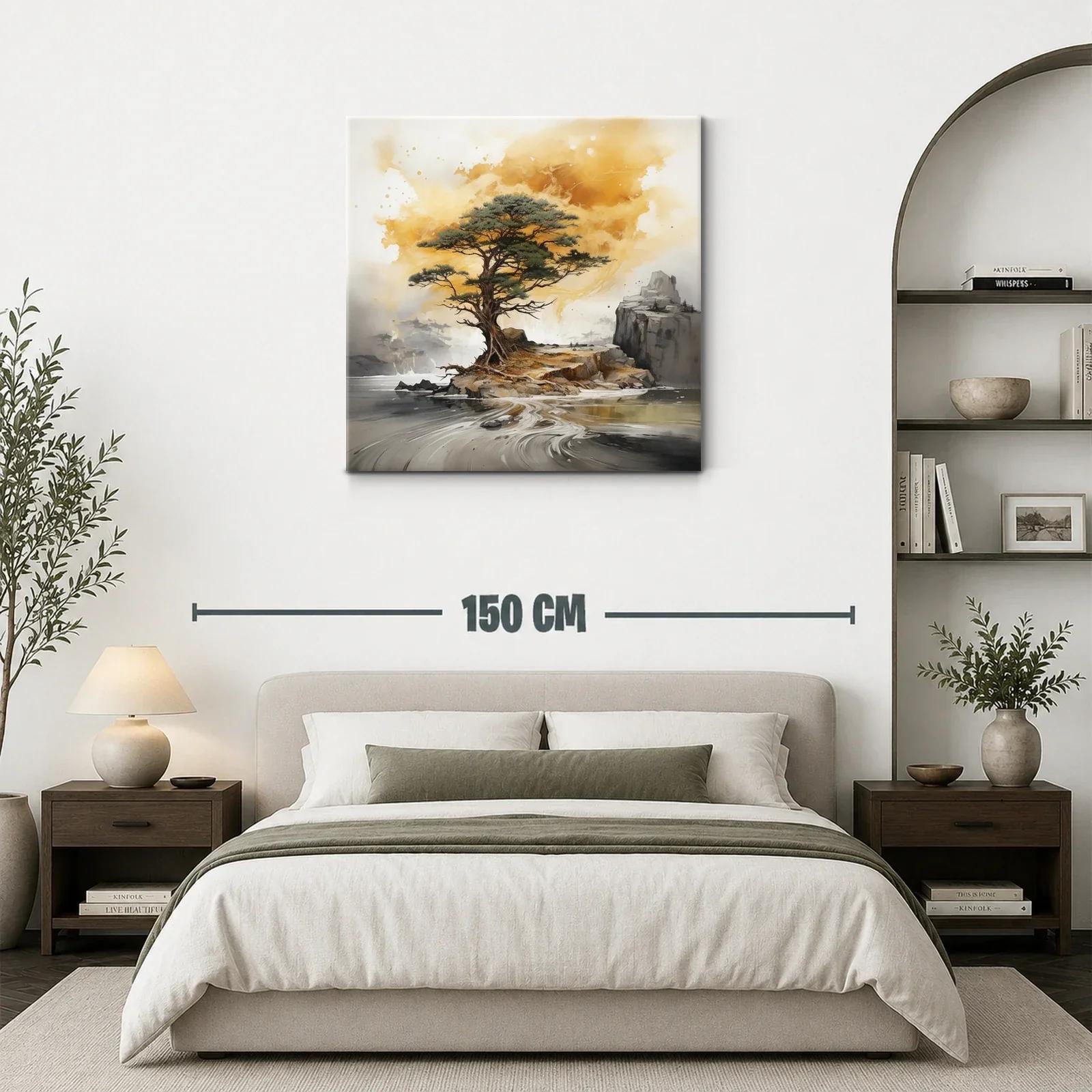 Árbol solitario sobre isla en paisaje sereno y cálido — miniatura 3