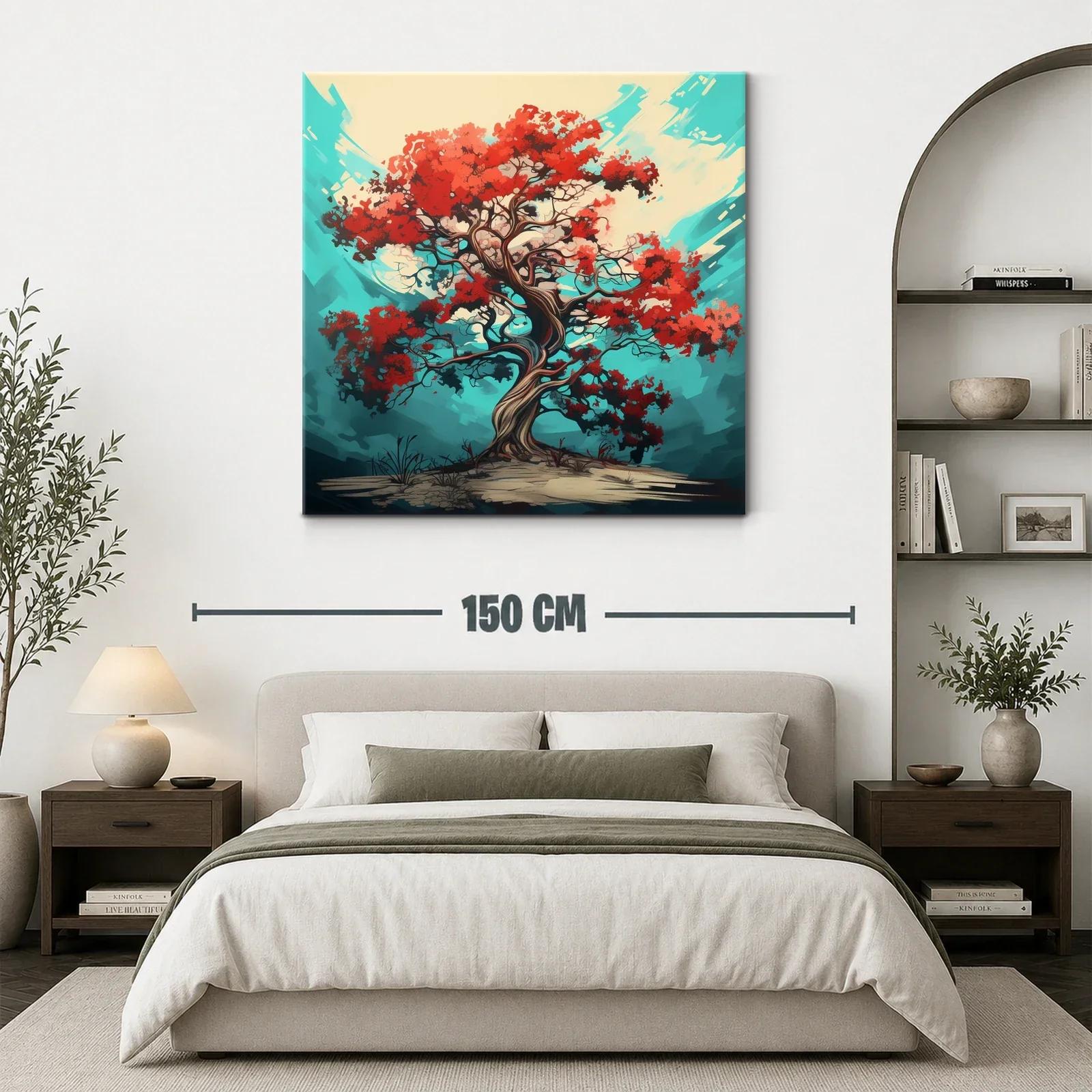 Árbol de vida con follaje rojo vibrante sobre fondo azul — miniatura 3
